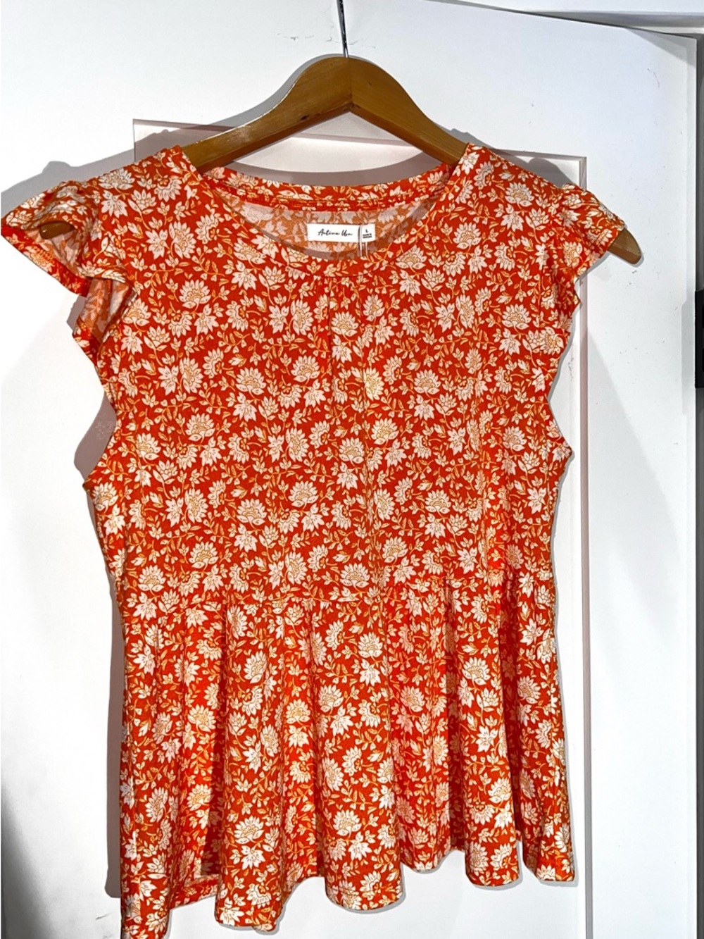 A New Day Orange Floral Peplum Blouse